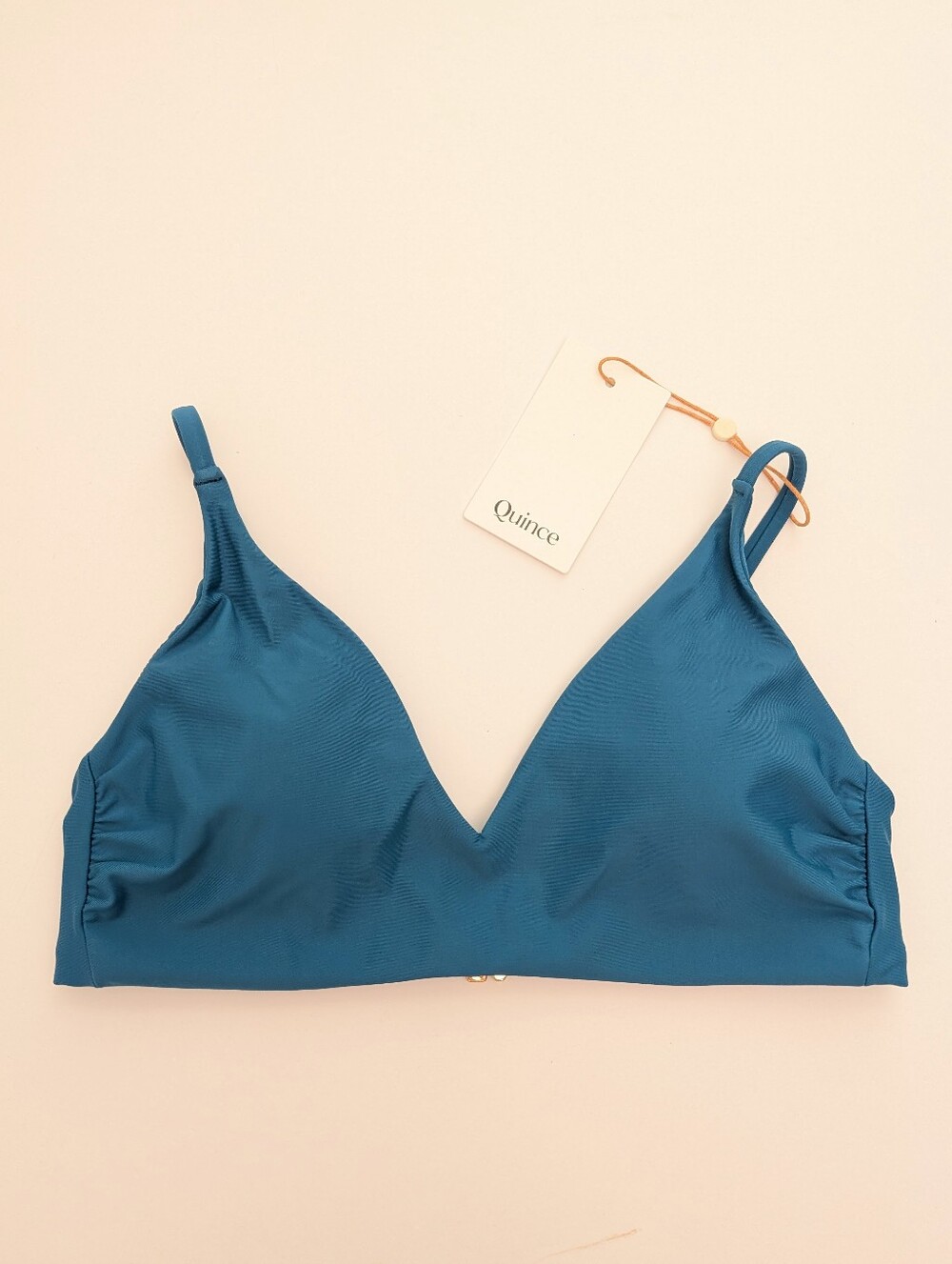 New Quince Italian V-Neck Bikini Top Laguna Teal Blue Size Small - Picture 2 of 4